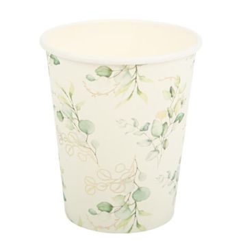 8 Gobelets Sauge Green Blancs, Vert Sauge et Or 255ml | jourdefete.com