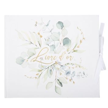 Livre d'Or Sauge Green Blanc, Vert Sauge et Or 22 x 19 cm 68 pages recto | jourdefete.com