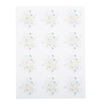 24 Stickers Merci Sauge Green Blancs, Vert Sauge et Or 5 cm | jourdefete.com