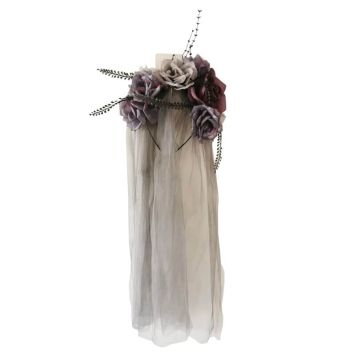 Ce serre-tête Voile gris et Fleurs conviendra parfaitement pour Halloween | jourdefete.com