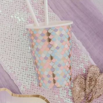 8 Gobelets Carton - Sirène Pastel et Or