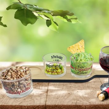 Coffret Tapas - Planche et 3 ramequins en verre - Collection Bistrot