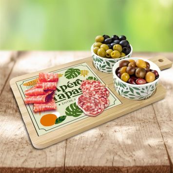 Coffret Tapas - Planche et 2 ramequins en céramique - Collection Bistrot
