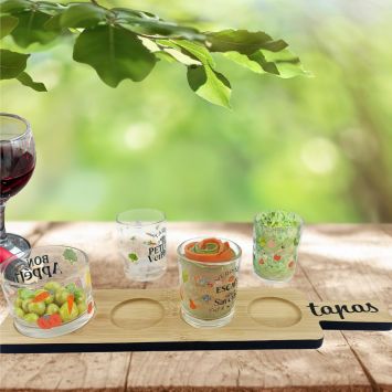 Coffret Tapas - Planche et 4 verrines en verre - Collection Bistrot