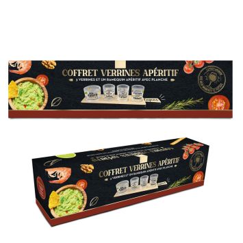 Coffret Tapas - Planche et 4 verrines en verre - Collection Bistrot