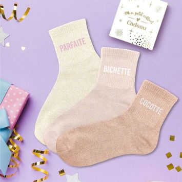 Coffret Trio de chaussettes à paillettes pour femme - Parfaite, Bichette et Cocotte - Collection Famille d'Amour
