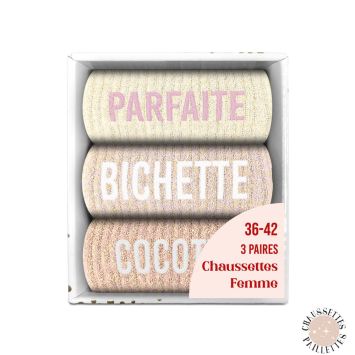 Coffret Trio de chaussettes à paillettes pour femme - Parfaite, Bichette et Cocotte - Collection Famille d'Amour