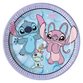 Assiettes en carton Stitch Angel et Souillon pour anniversaire fille pastel | jourdefete.com