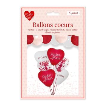 Un kit de 6 ballons en latex en forme de cœur pour la Saint-Valentin | jourdefete.com