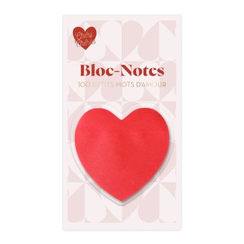 Bloc-notes de 100 feuilles en forme de cœur - 8 x 8 cm - Saint-Valentin - Collection Chéri Chérie
