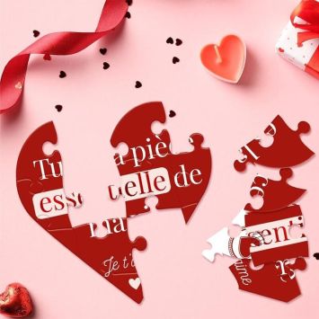 Carte Puzzle à message en forme de cœur - Saint-Valentin - Collection Chéri Chérie