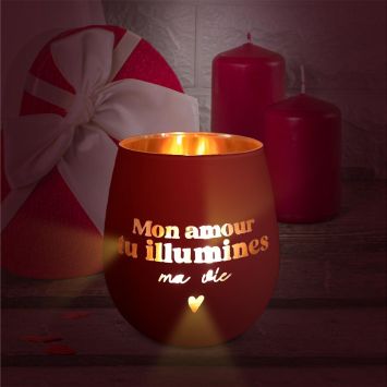 Photophore en verre - Mon amour tu illumines ma vie - Saint-Valentin - Collection Chéri Chérie