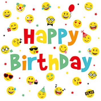 20 serviettes en papier - 33 x 33 cm - Atelier "Happy Birthday" avec smileys