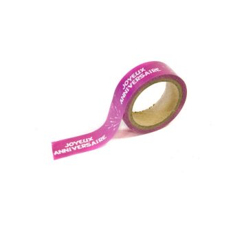 Ruban Adhésif Repositionnable 5m - "Joyeux Anniversaire" Fuchsia