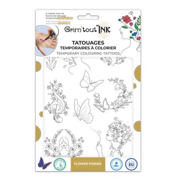 Tatouages temporaires à colorier - Flower Power - Grim'tout Ink