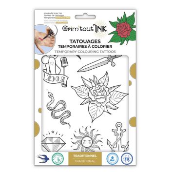 Tatouages temporaires à colorier - Traditionnel - Grim'tout Ink