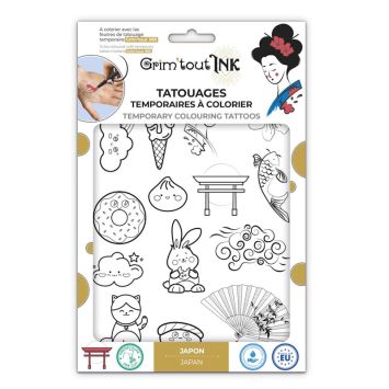 Tatouages temporaires à colorier - Japon - Grim'tout Ink