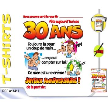 T-Shirt Anniversaire Certifié 30 Ans Homme