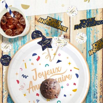 Pack de 12 pics de décoration - Joyeux Anniversaire - Collection Confettis