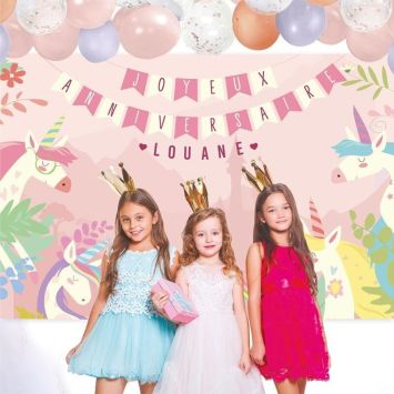 Toile murale personnalisable - 1,50 x 2,10 m - Collection Licorne Party