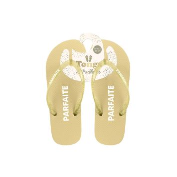 Paire de tongs colorées avec lanières à paillettes et message humoristique pour femme | jourdefete.com