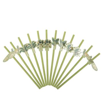12 Pailles Tropical Peacock Dégradé de Vert Amande et Or 19,5 cm | jourdefete.com