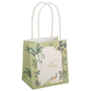 6 Sacs Cadeaux Merci Tropical Peacock Dégradé de Vert Amande et Or 10 x 11 x 7 cm + Anses | jourdefete.com