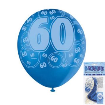 Ballons Anniversaire "Glitz" Bleus - 60 ans