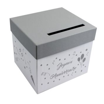 Urne "Joyeux Anniversaire " - Gris et Blanc