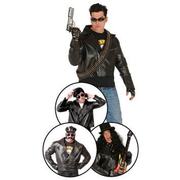 Veste noire similicuir homme déguisement Terminator, rockeur, policier disco ou guitariste | jourdefete.com