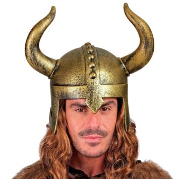 Casque Viking doré avec grandes cornes courbées | jourdefete.com