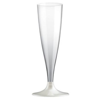 10 Flûtes à Champagne en Plastique - Blanc Perlé | jourdefete.com