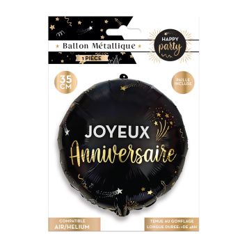 Ballon métallique rond "Joyeux Anniversaire" - 35 cm - Collection Happy Party