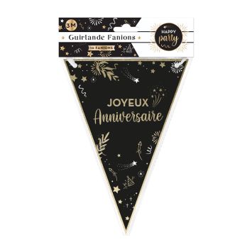 Guirlande de 10 fanions "Joyeux Anniversaire" - 3 m - Collection Happy Party