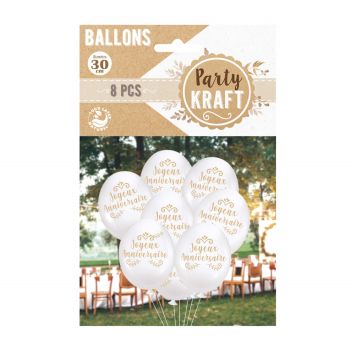 8 ballons en latex "Joyeux Anniversaire" - 30 cm - Collection Party Kraft