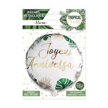 Ballon métallique rond "Joyeux Anniversaire" - 35 cm - Collection Tropical Party