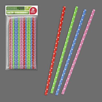 25 pailles multicolores à pois en carton - 19,7 x 0,6 cm