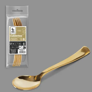 6 cuillères en or en plastique réutilisable - 17 cm