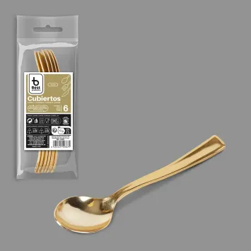 6 cuillères à dessert en or en plastique réutilisable - 13 cm