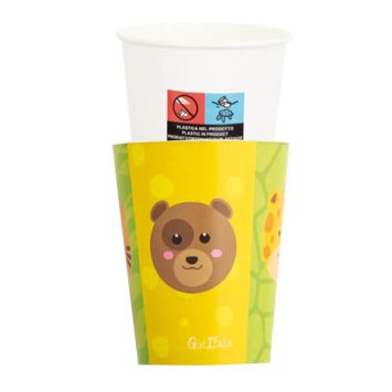 8 gobelets en carton avec couverture de la collection les animaux du zoo