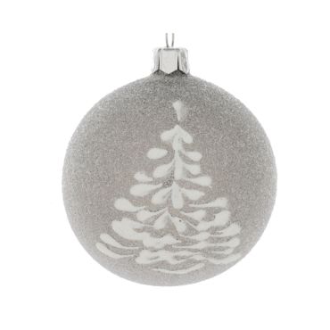 Boule de Noël effet givré "Sapin" grise - 7cm