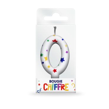 Bougie d'anniversaire chiffre blanche décorée de petites étoiles multicolores pour enfant | jourdefete.com