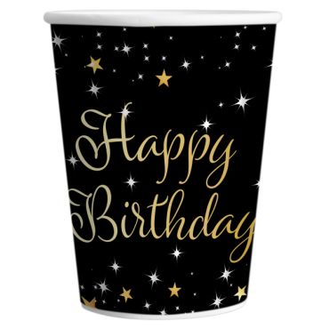 Gobelets anniversaire adulte Happy Birthday étoiles noir et or 266 ml | jourdefete.com Gobelets anniversaire adulte Happy Birthday étoiles noir et or 266 ml | jourdefete.com