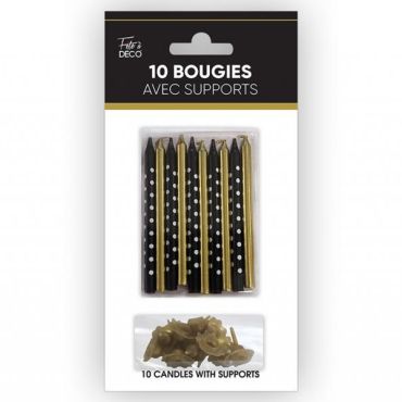 Bougies pailletées noir et or avec supports | jourdefete.com Bougies pailletées noir et or avec supports | jourdefete.com