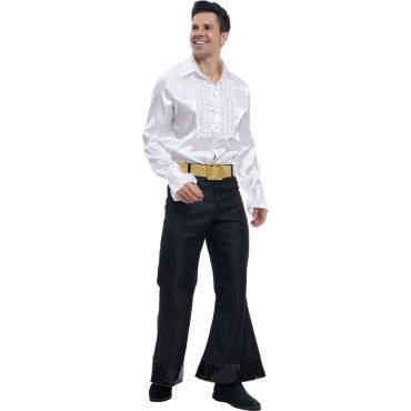 Chemise disco satin blanche homme, costume rétro chic pour soirée années 70 | jourdefete.com