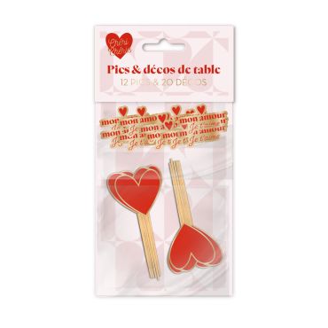 Un lot de 12 pics apéritifs et 20 décorations de table pour la déco de Saint-Valentin | jourdefete.com Un lot de 12 pics apéritifs et 20 décorations de table pour la déco de Saint-Valentin | jourdefete.com