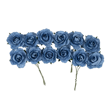 Roses en papier sur tige bleu orage | jourdefete.com Roses en papier sur tige bleu orage | jourdefete.com