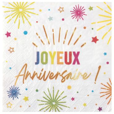 Serviettes Joyeux Anniversaire blanches, décoration de table festive | jourdefete.com Serviettes Joyeux Anniversaire blanches, décoration de table festive | jourdefete.com