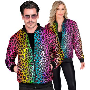 Bomber à sequins motif léopard arc-en-ciel pour fête et déguisement | jourdefete.com Bomber à sequins motif léopard arc-en-ciel pour fête et déguisement | jourdefete.com