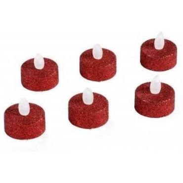 Blister de 6 Bougies Chauffe-Plat LED - Paillettes Rouges